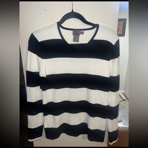 Vintage 90s Calvin Klein Long Sleeve White And Black Stripe Knit Top Size Medium